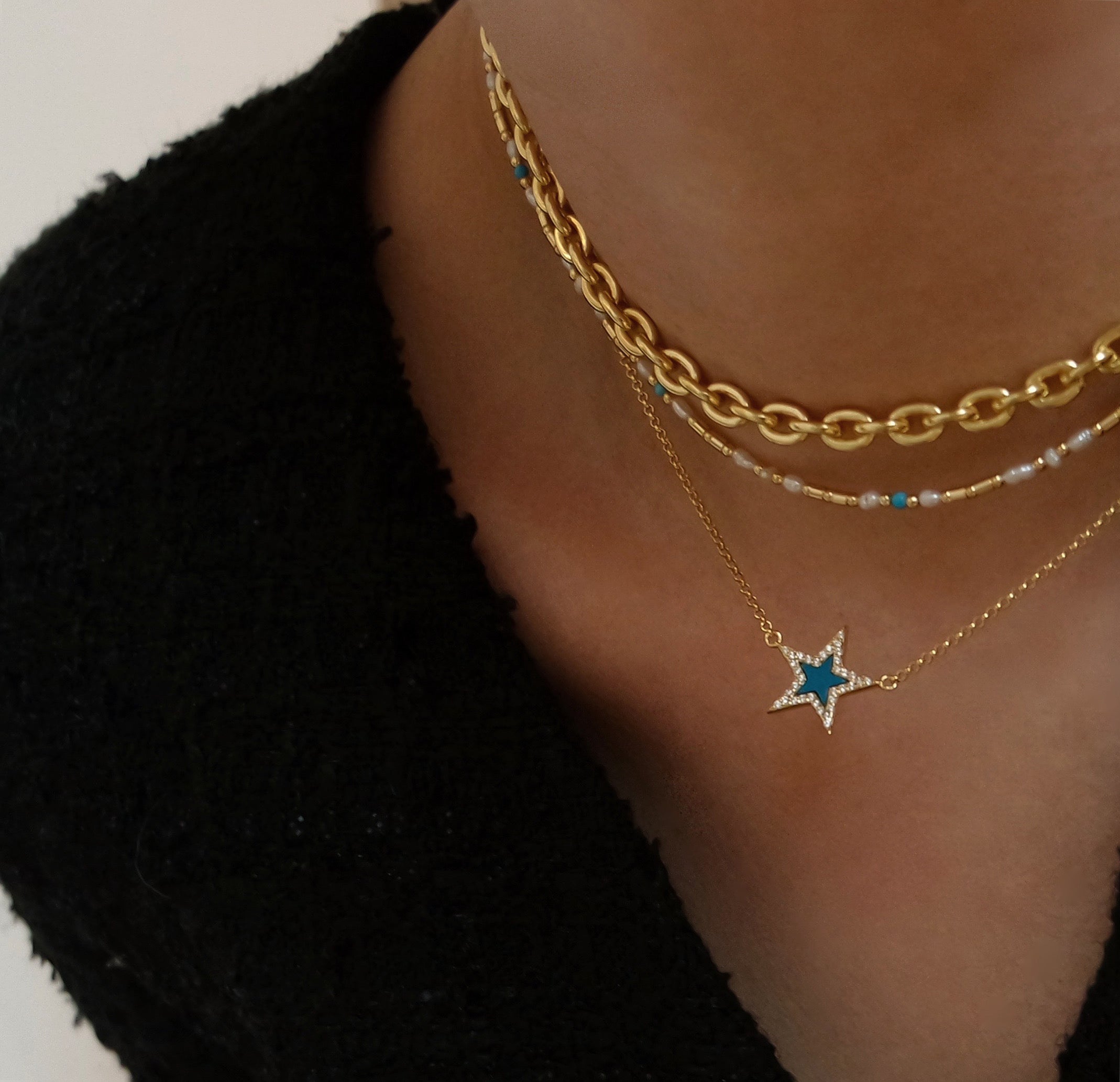 Pearl And Turquoise Fine Gold Necklace