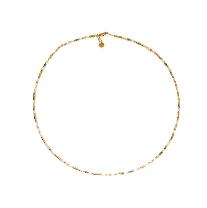 Pearl And Turquoise Fine Gold Necklace