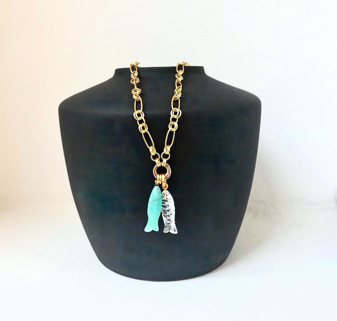 Rose Quartz Stone Fish Pendant