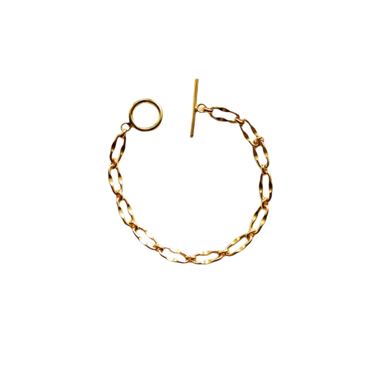 Gold Hammered Link Chain Bracelet