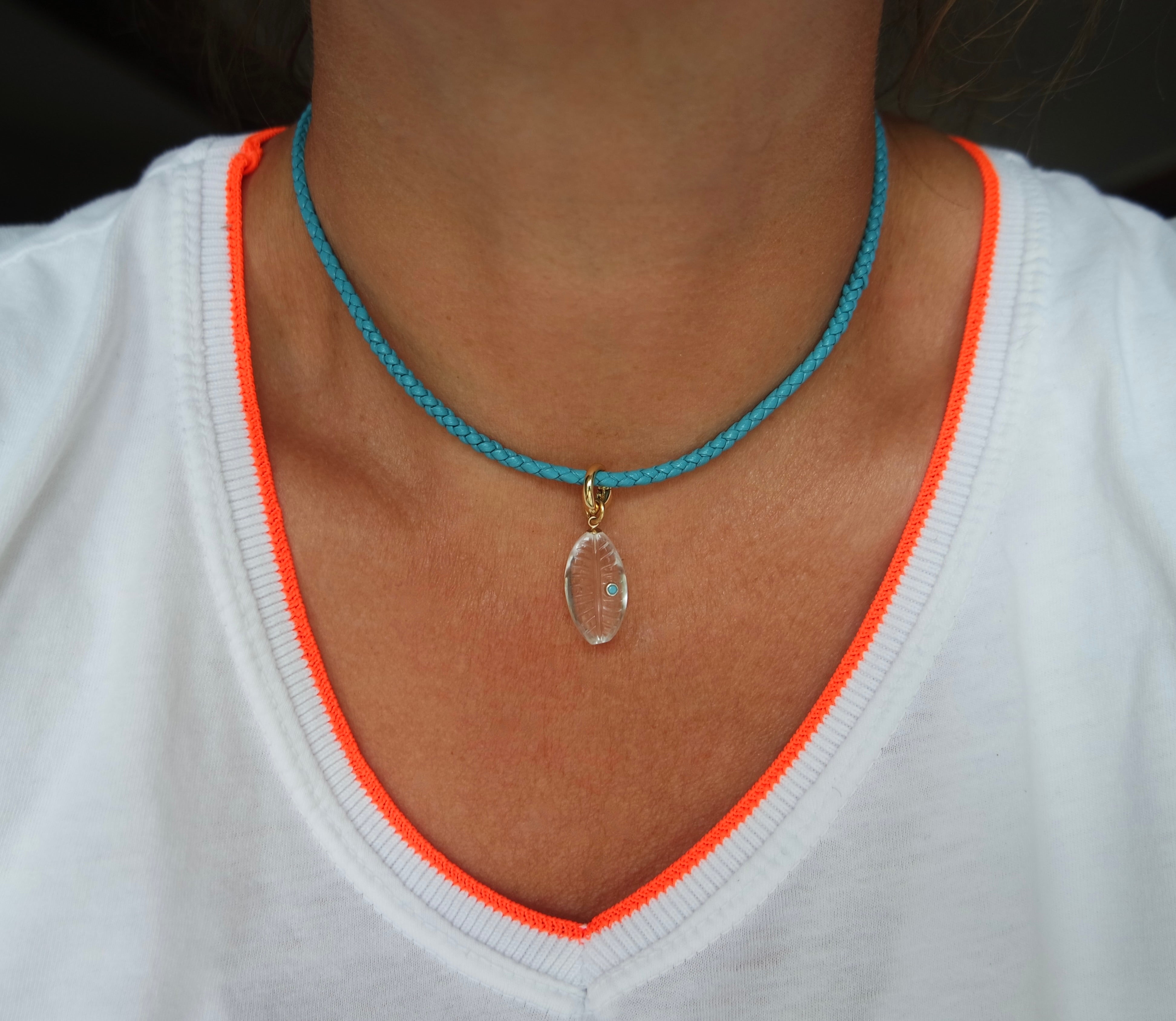 Turquoise Blue Leather Freedom Necklace With Clip