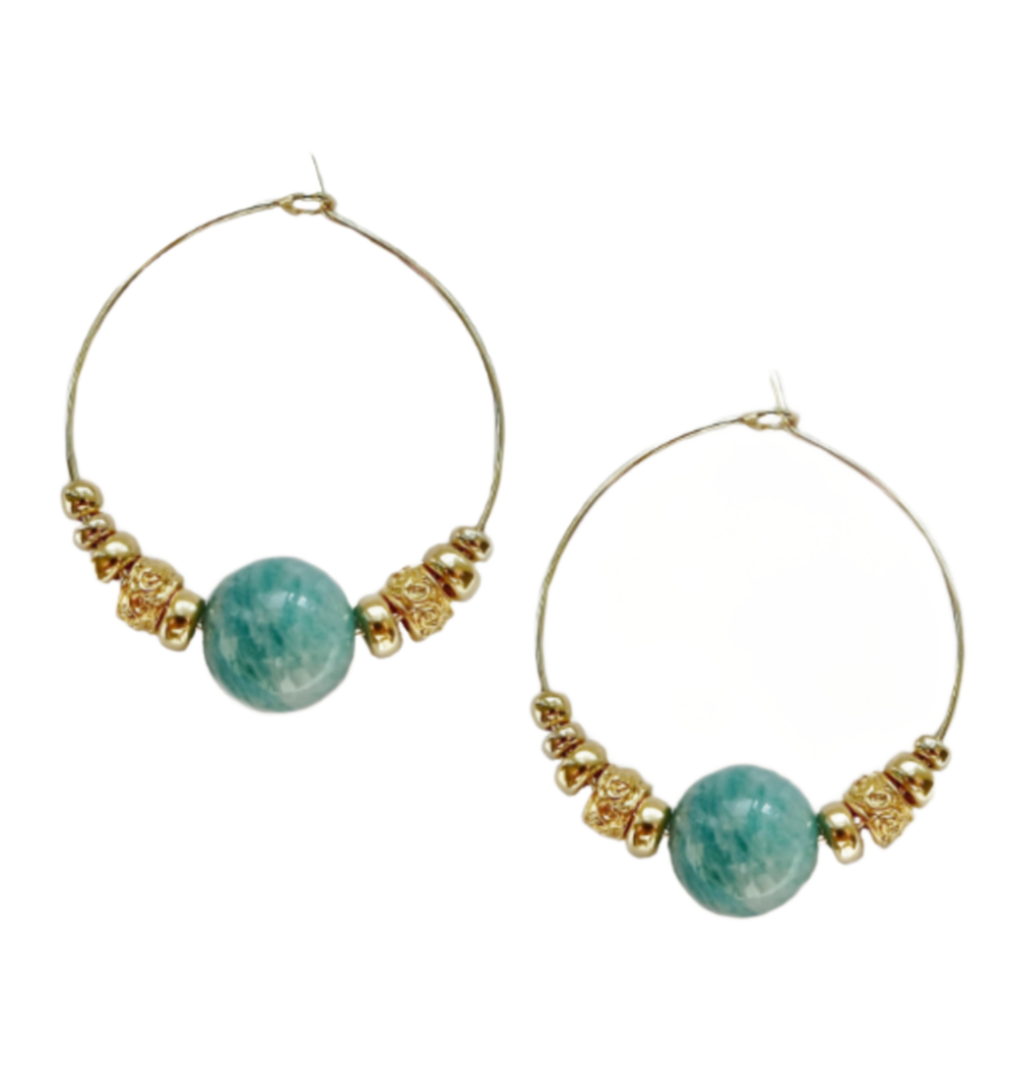 Chrysoprase And Gold Hoops