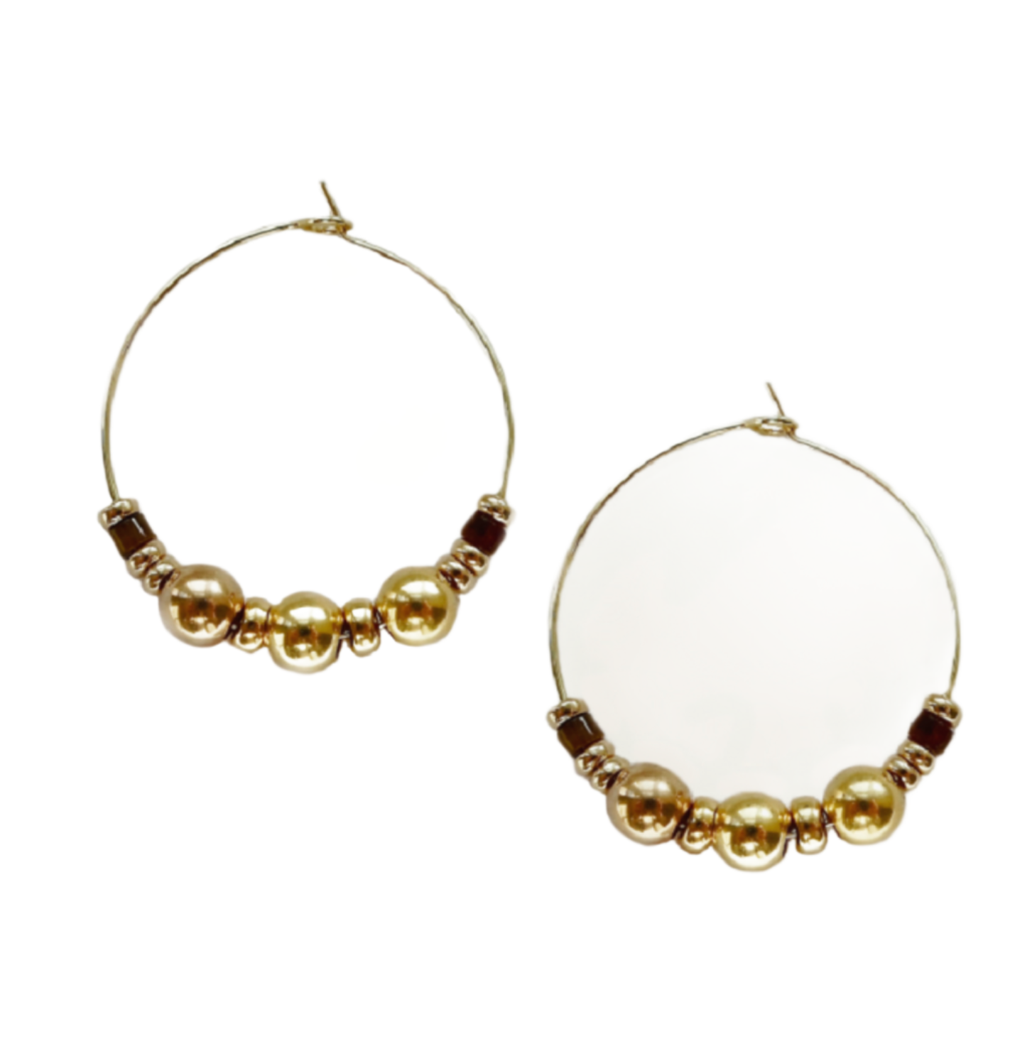 Gold And Tiger Eye Ball Hoops