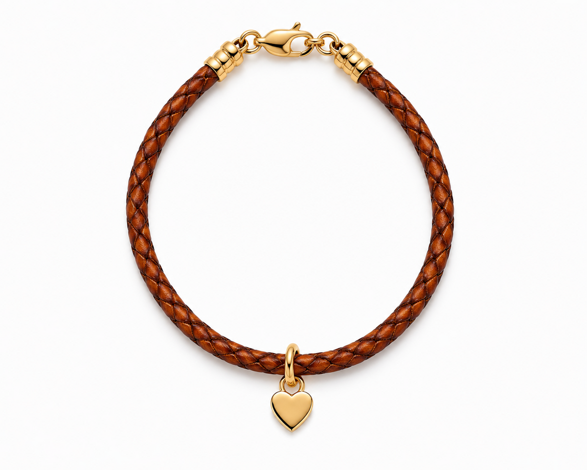 Nisi Brown Leather Heart Pendant Bracelet