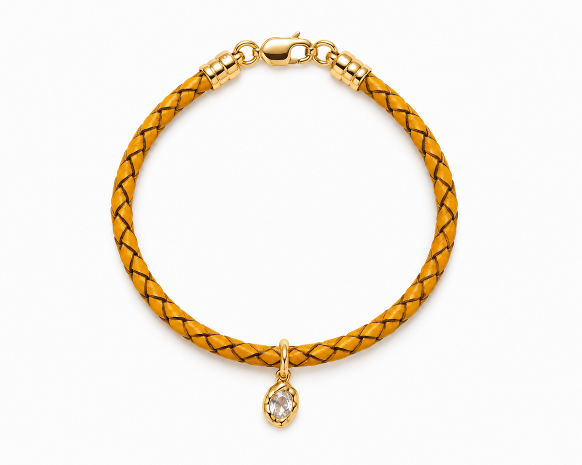 Nisi Crystal Pendant Yellow Leather Bracelet