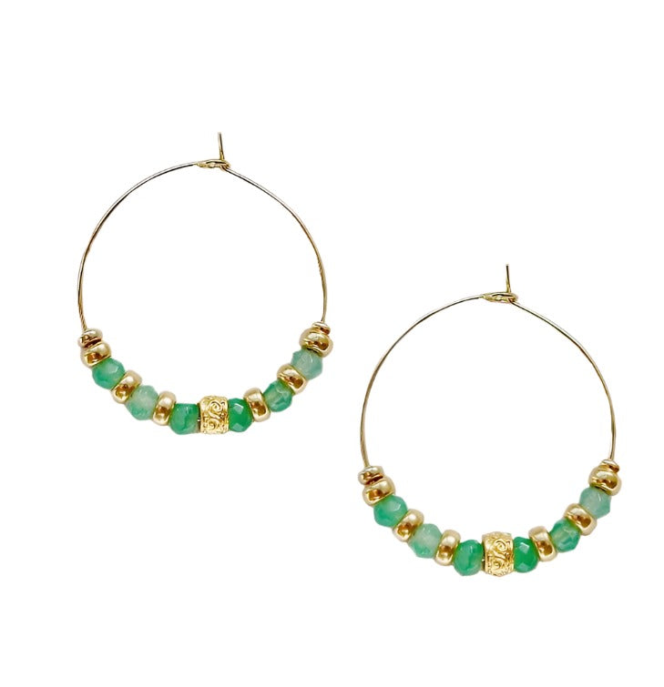 Gold And Chrysoprase Hoops