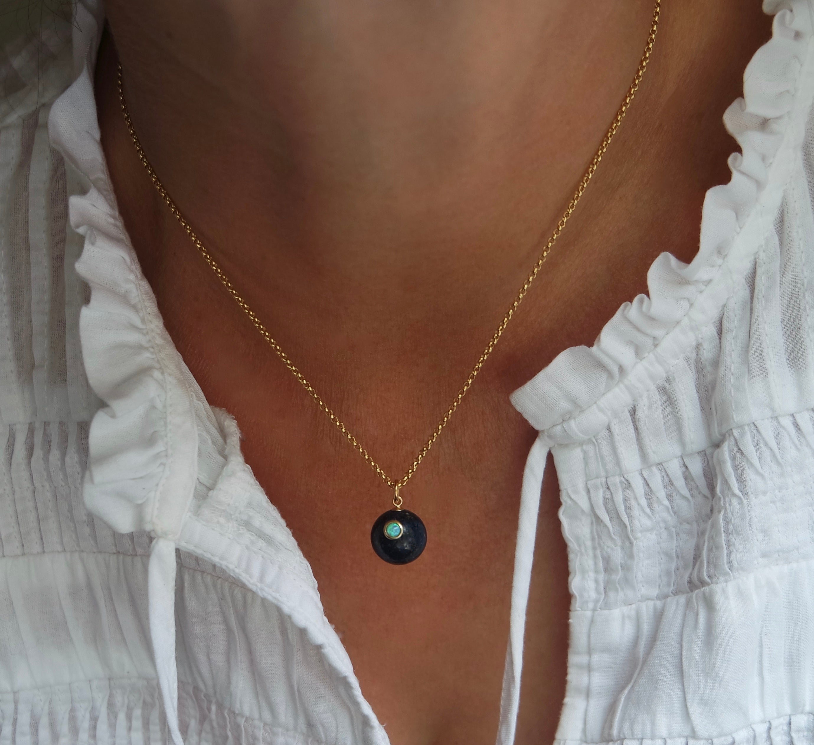 Blue Lapis And Opal Ball Necklace