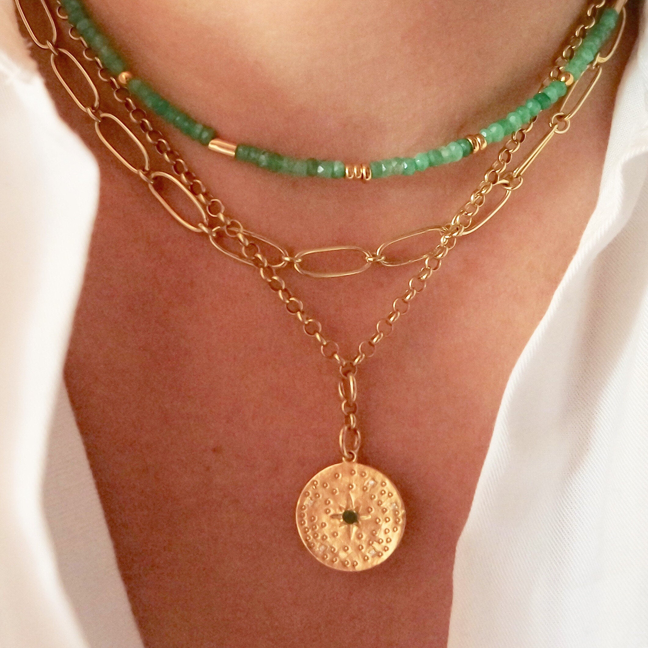 Chrysoprase and Gold Necklace