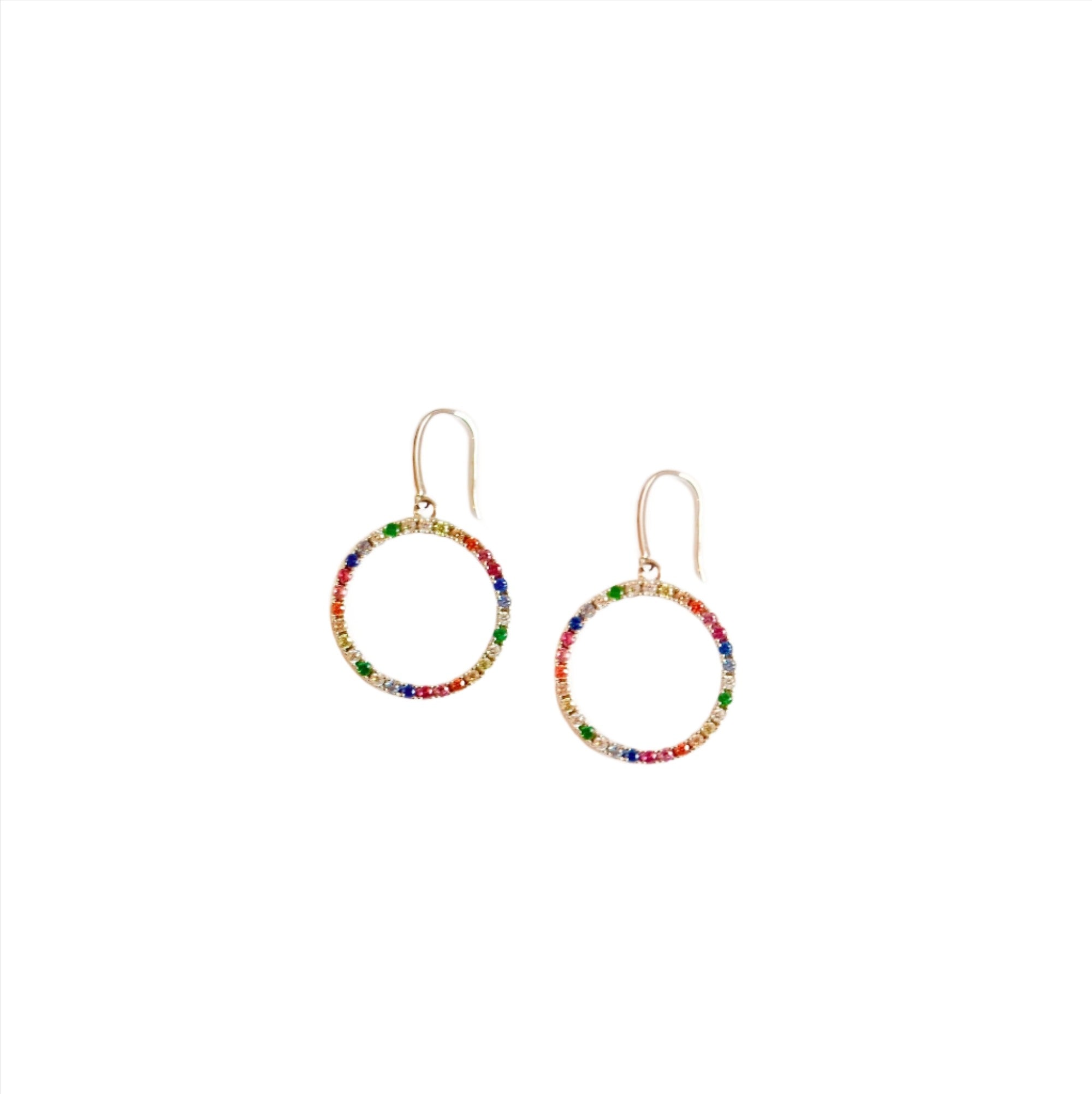 Rainbow Silver Hoop Drop Earrings