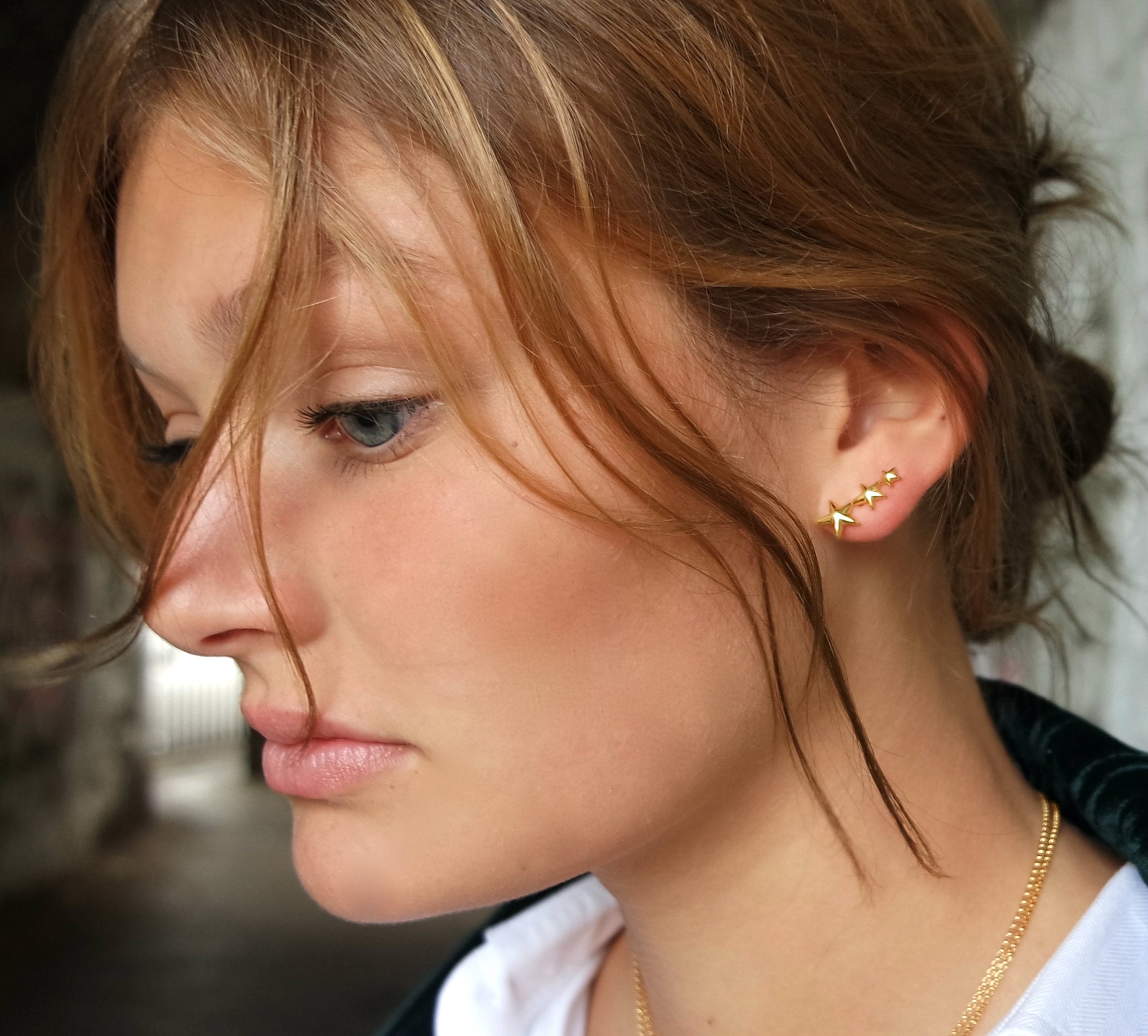 Three Stars Gold Earrings