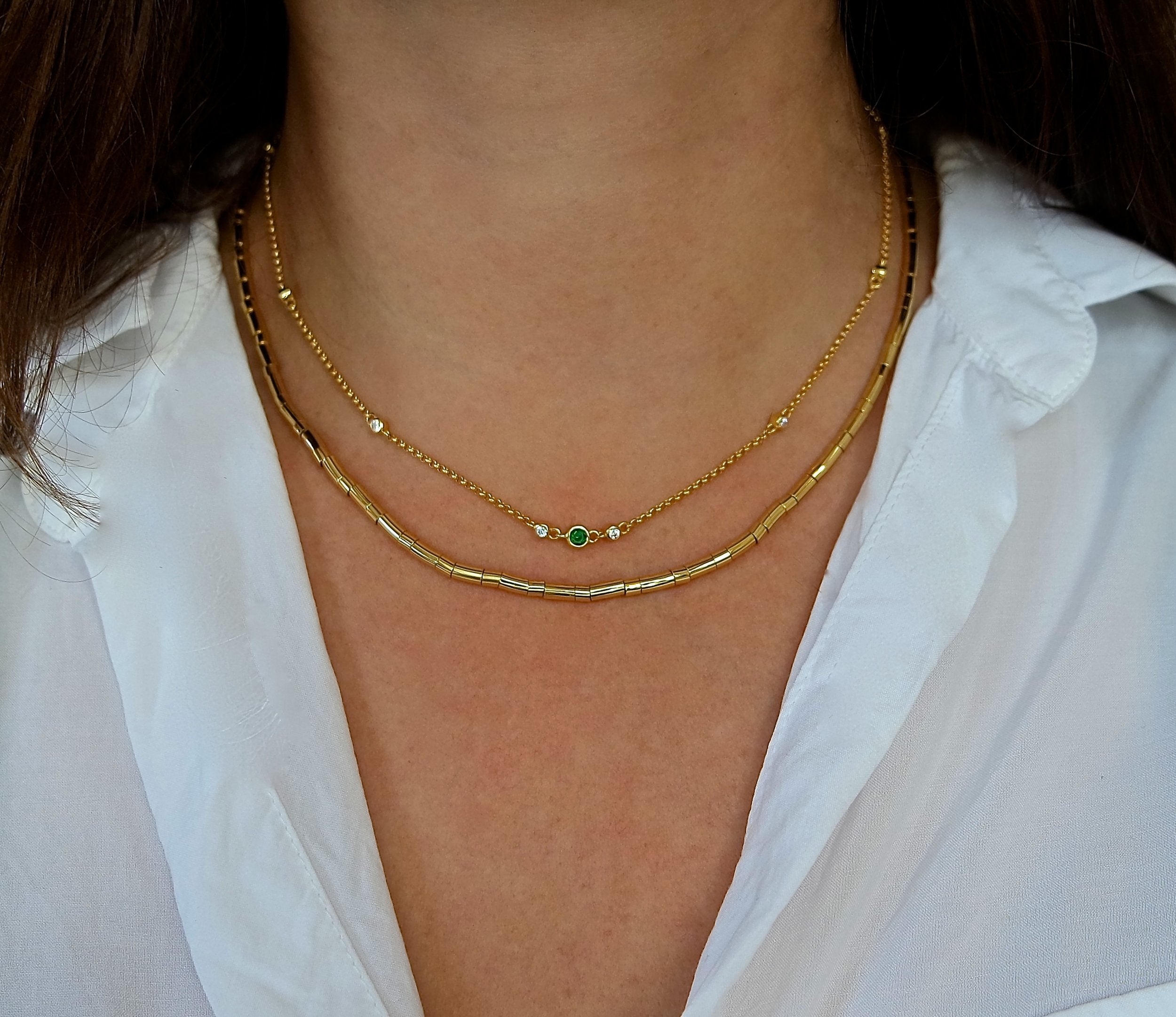 Emerald Bezel Drop Necklace