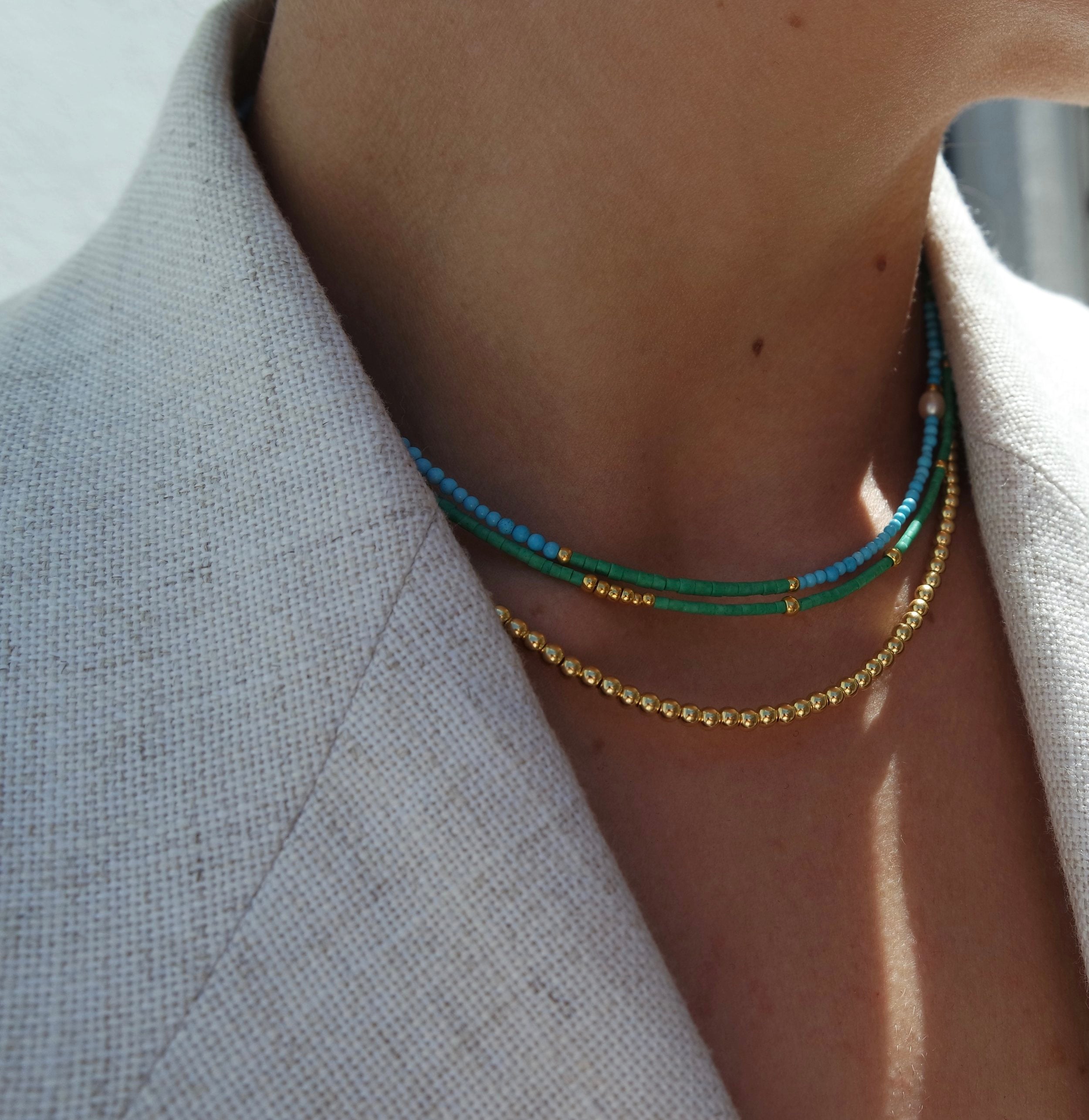 Blue Turquoise and Pearl Necklace