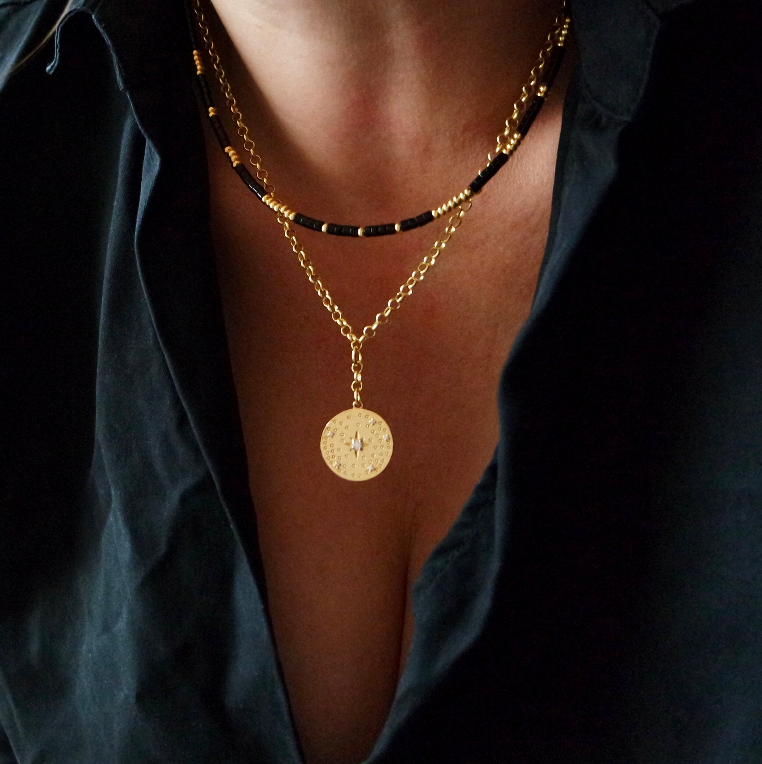 Fine Black Onyx and Gold Necklace