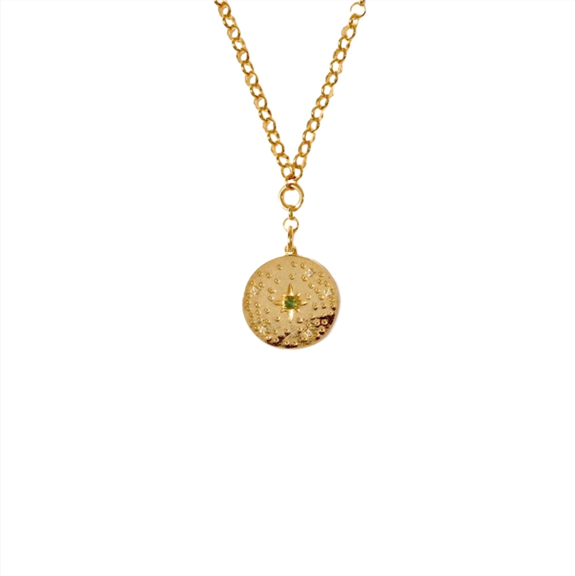 Emerald Disc Medium Rolo Necklace