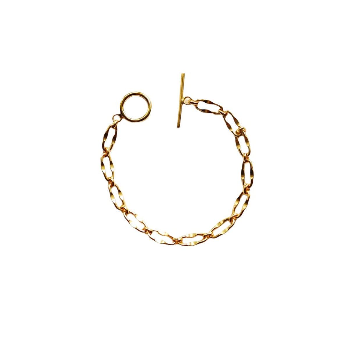 Gold Hammered Link Chain Bracelet