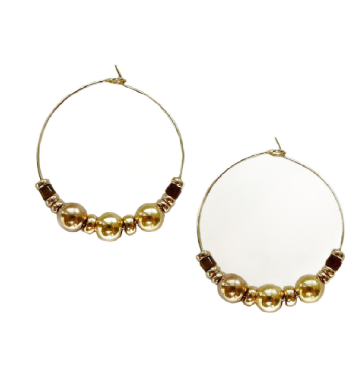 Gold And Tiger Eye Ball Hoops