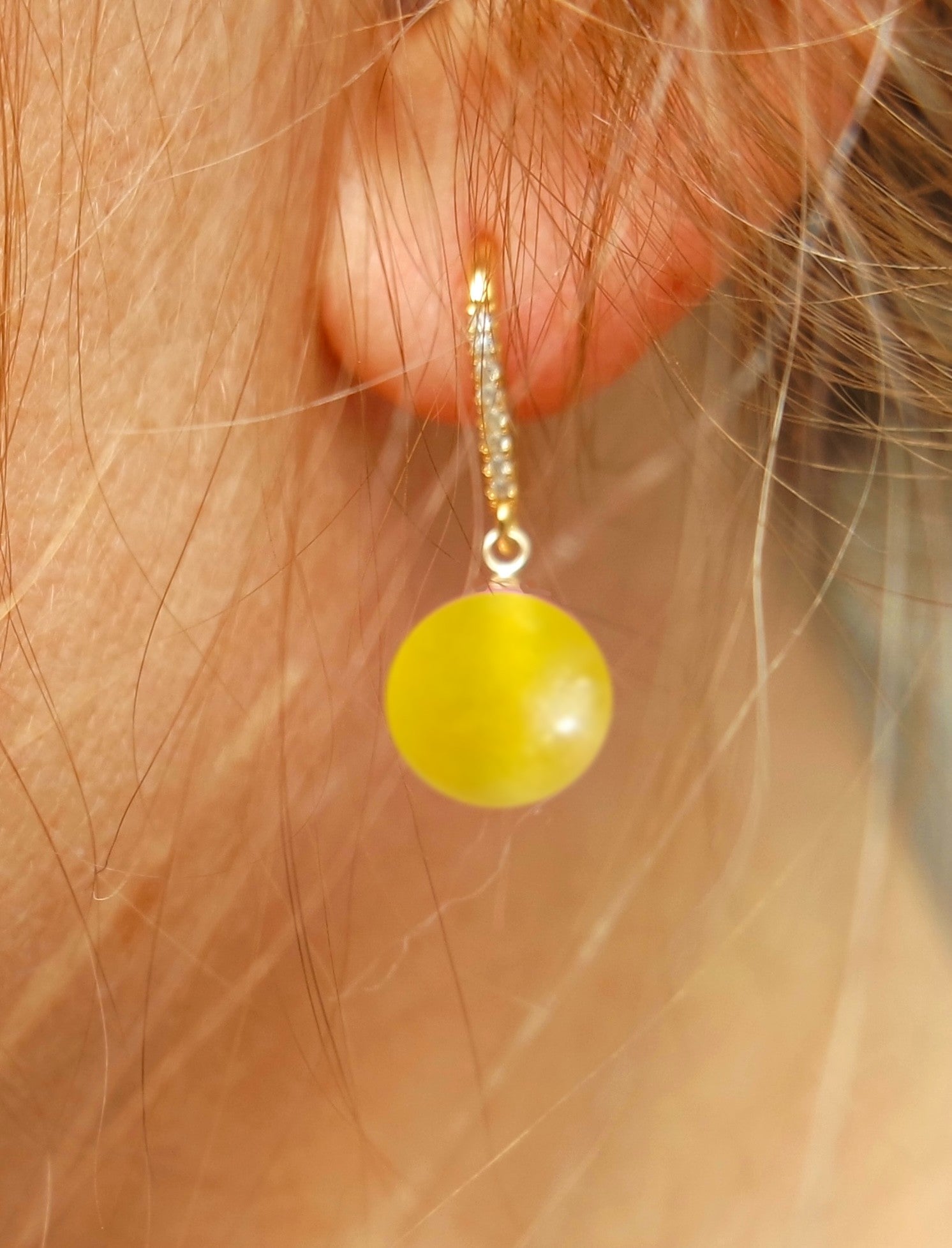 Bubble Gum Yellow Jade Drop Earrings