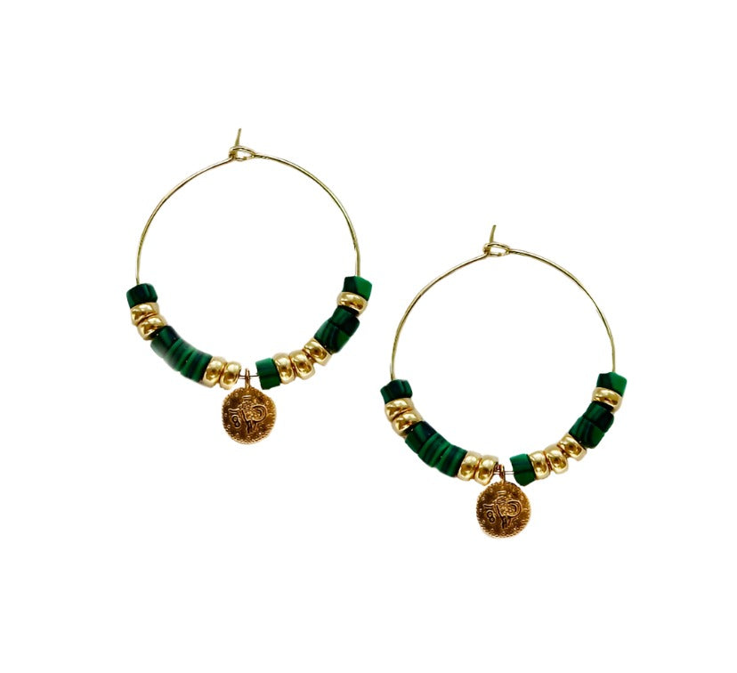 Malachite And Gold Hoop Earrings
