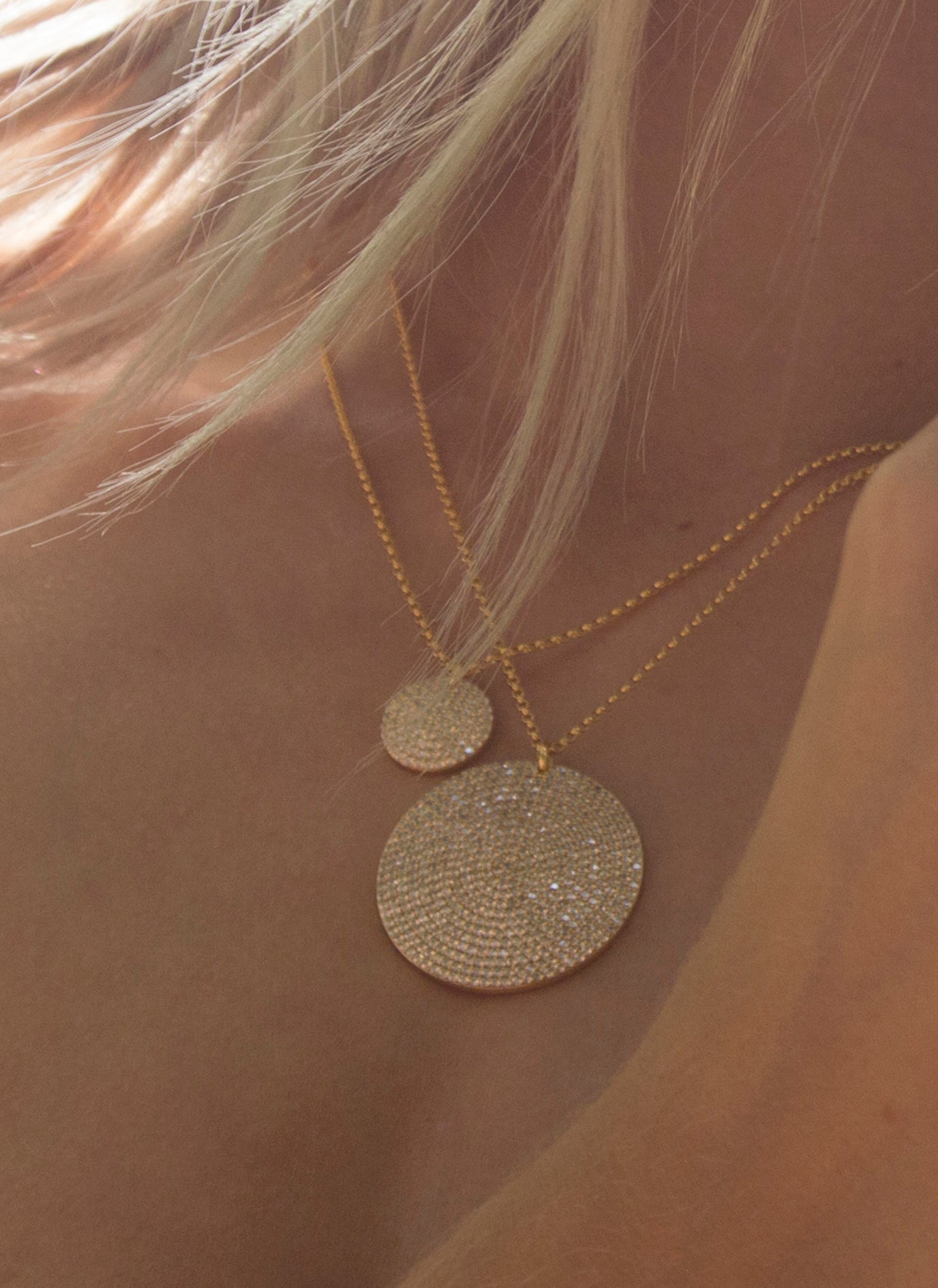 Mini gold new arrivals disc necklace
