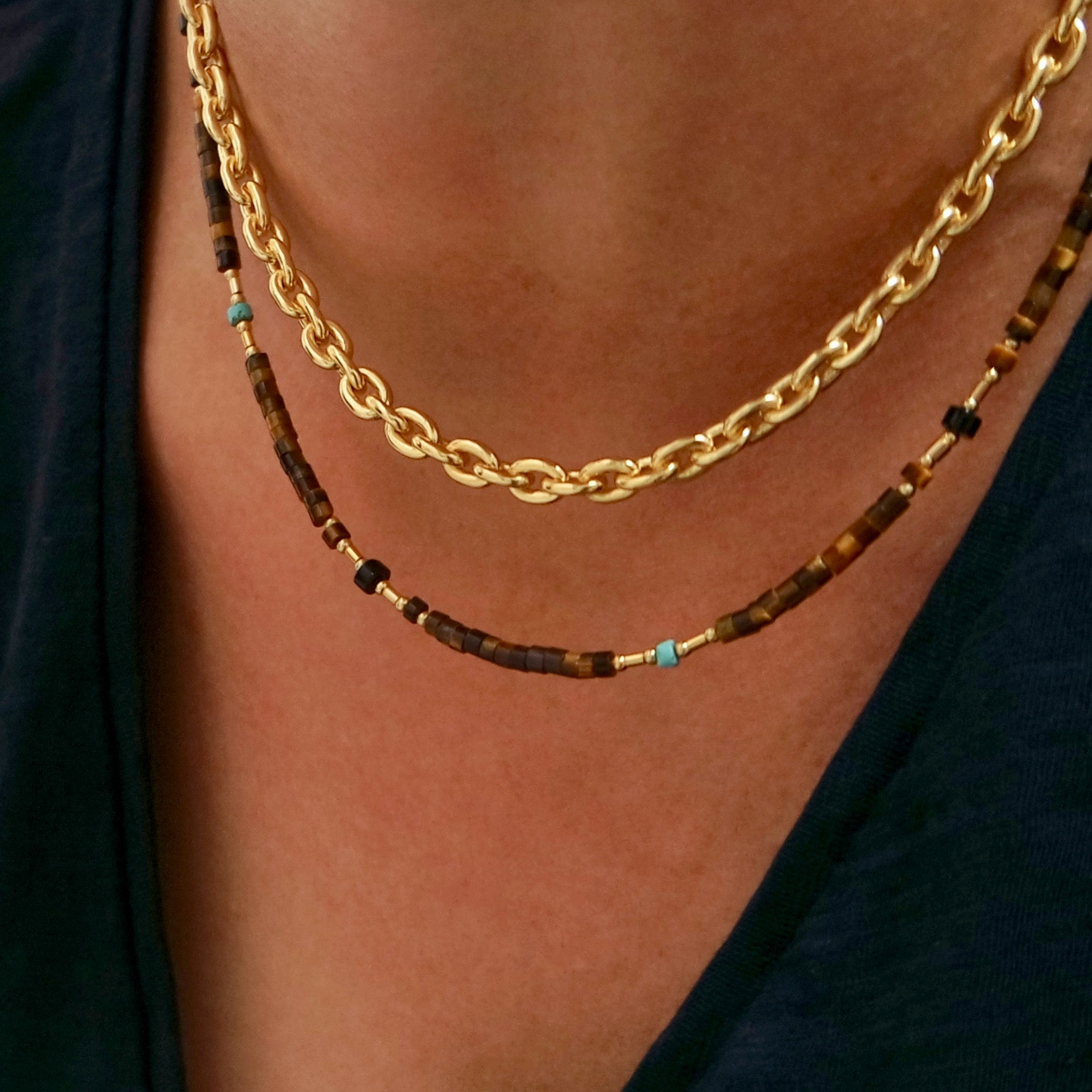 Tiger Eye And Turquoise Necklace