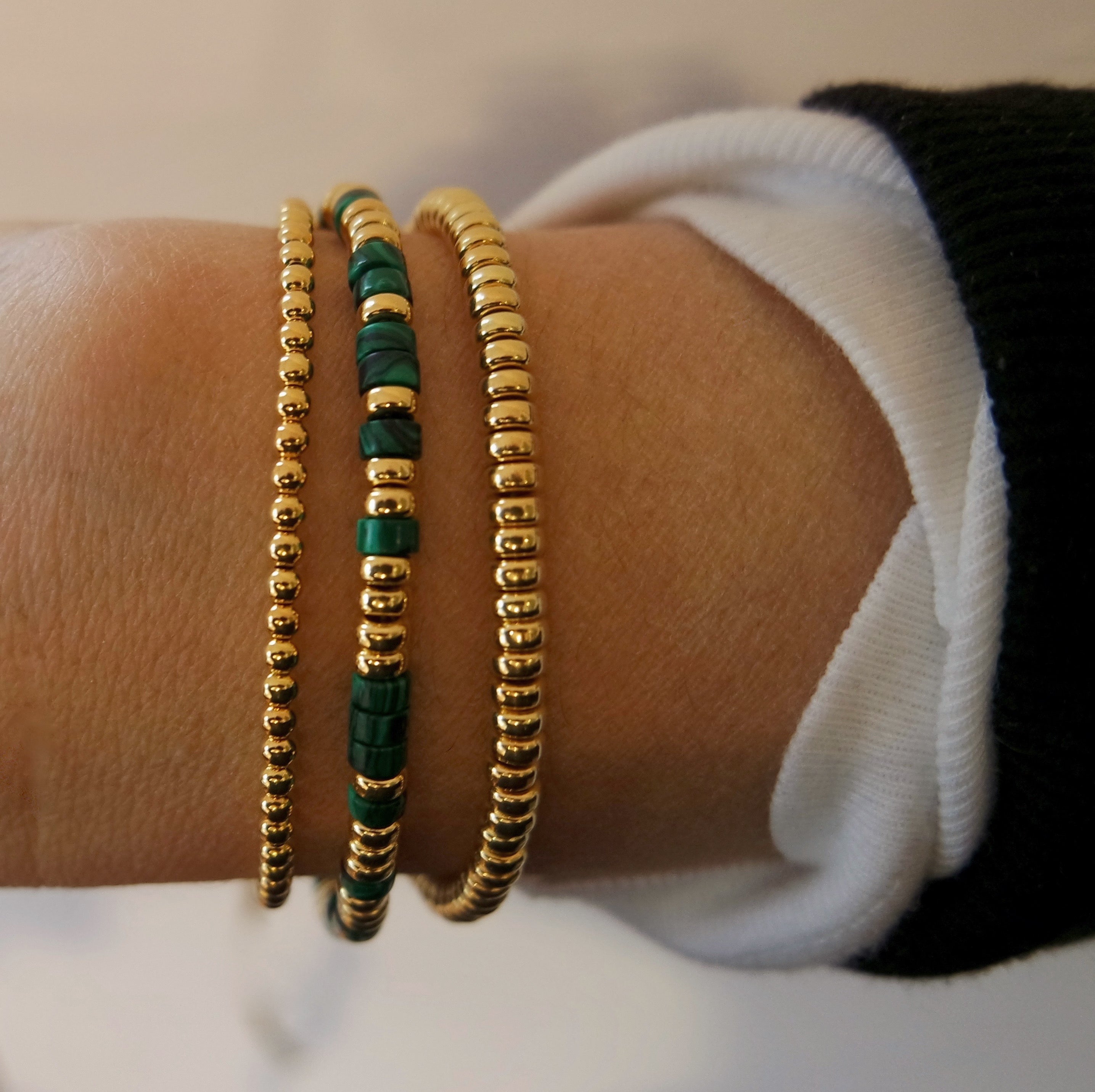 ALIF MOSAIC MALACHITE BANGLE IN 18K ROSE GOLD