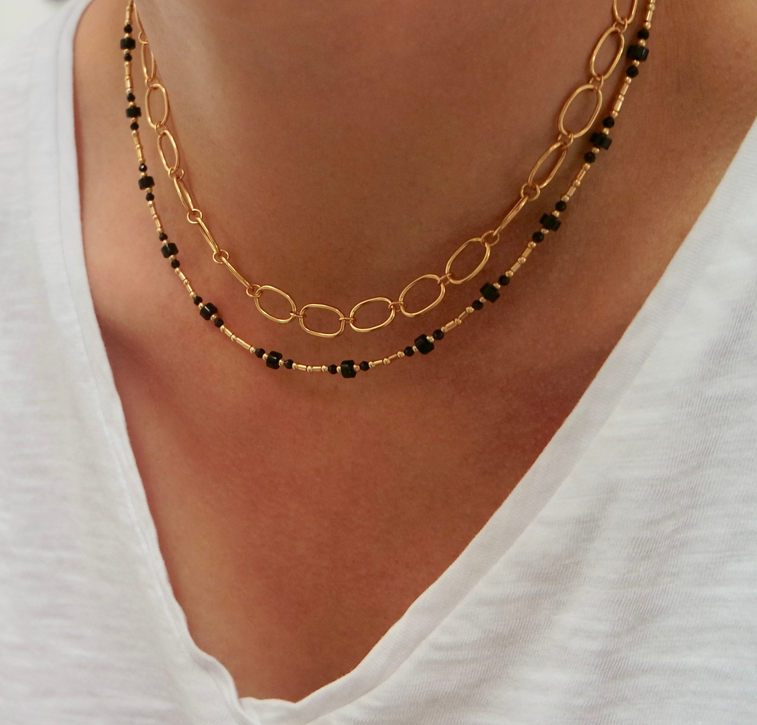 Black Onyx Fine Gold Necklace